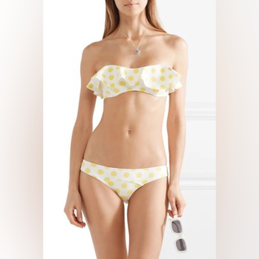 NWT LISA MARIE FERNANDEZ 2-Piece Natalie Polka Dot Bikini Set yellow white Sz 2